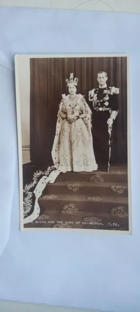 Vintage postcard real photo Coronation The Queen with Duke of Edinburgh 1953 VGC