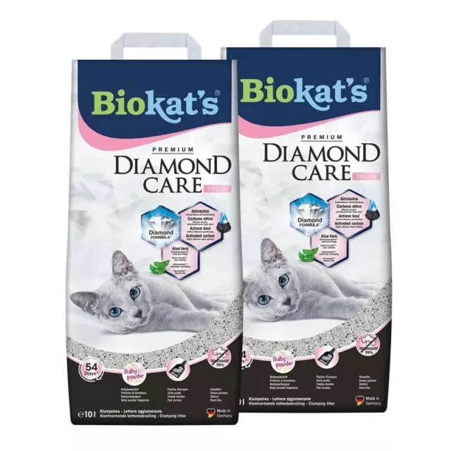 Biokats Katzenstreu Diamond Care Fresh Klumpstreu Katzensand mit Aloe Vera 2x10L