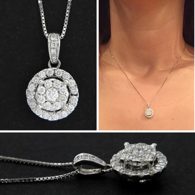 Pendentif Coeur En Or Blanc 18 Carats (750) Avec Diamants - Poids 2,21g - 0,75 Ct Total - Neuf