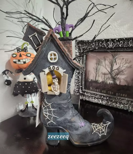 Halloween Witch Boot Skeleton LIGHT UP Figurine Statue Tabletop home Decor 12"