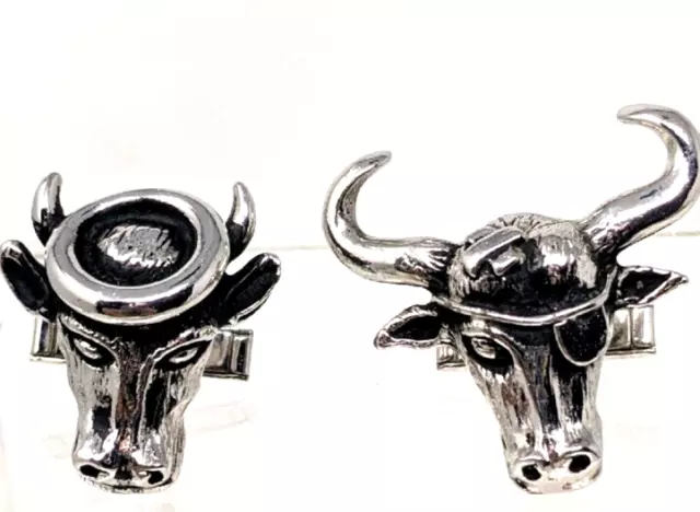 Vintage Swank Cufflinks "Bum Steer" & "Holy Cow" Wall Street Silver Black