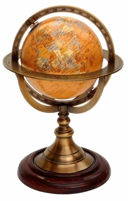 Vintage Brass Armillary Tabletop Marine Sphere World Globe Nautical Decor Globe