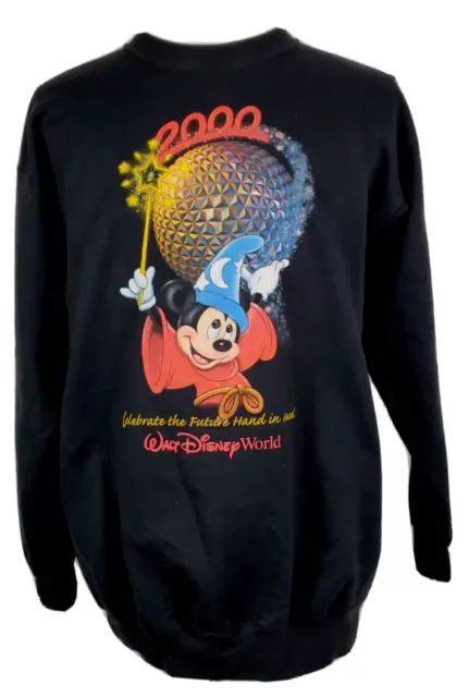 RARE~Y2K~Walt Disney World~Adult  L~Black Sorcerer Mickey Epcot Sweatshirt~MINT!