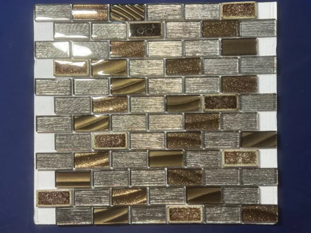 NY21 Silver/Brown Glass/Marble Rectangle Mosaic Tile Kitchen Bathroom Backsplash