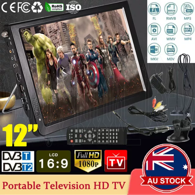 Digital Television Car Portable HD TV 1080P 12in TFT LED DVB-T2 Player MP4 MP3