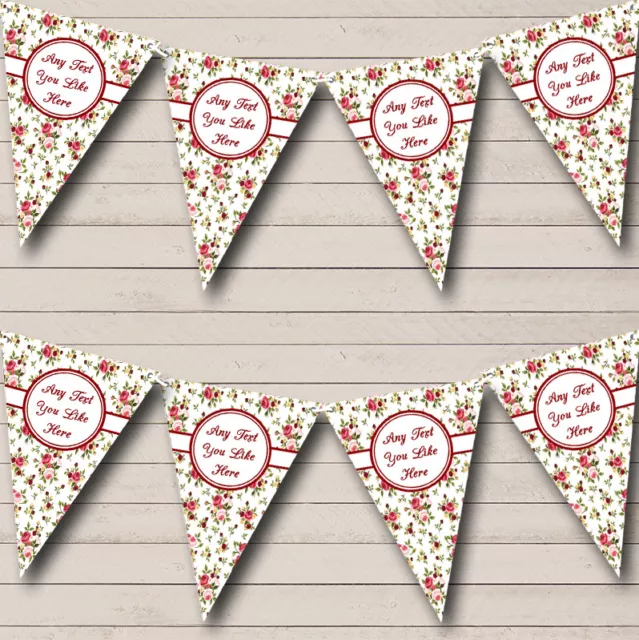 Party Banner Bunting Pretty White Pink And Red Roses Floral Birthday