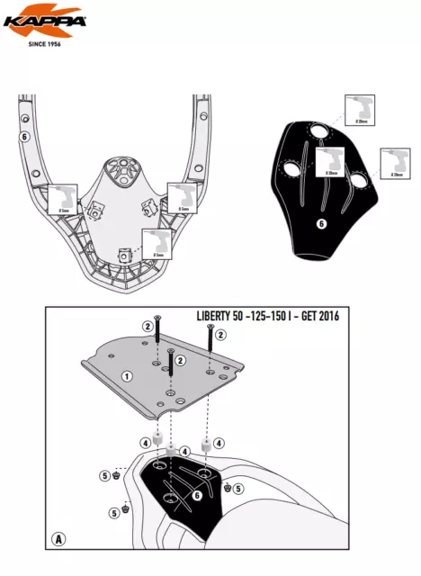 KAPPA ATTACCO BAULETTO PIASTRA MONOLOCK PER PIAGGIO Liberty 50 125 150 2009-2023