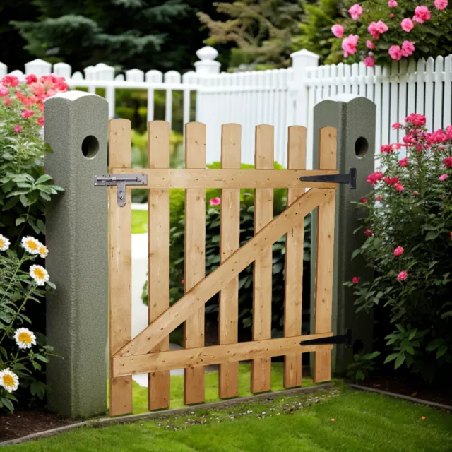 Wooden Garden Gate Rounded Picket Fence Pedestrian Gates Pinewood W/ Hinge Door