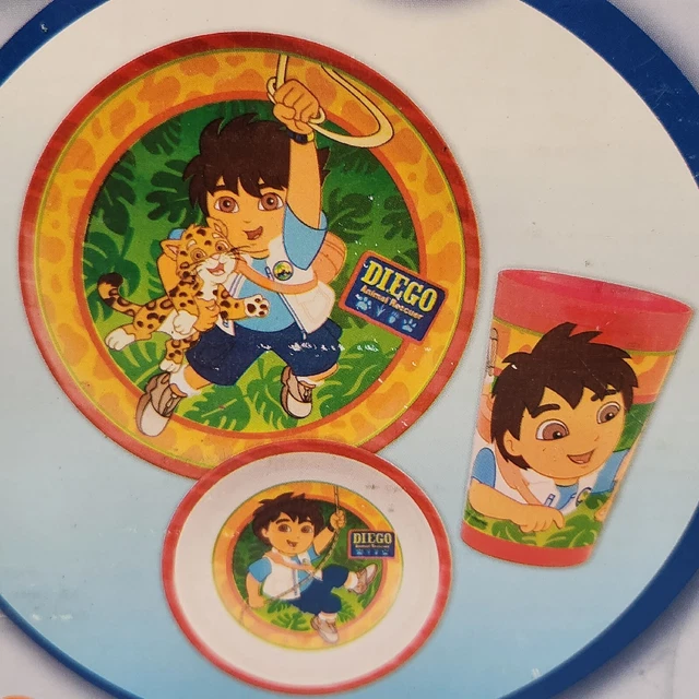 Zak! Nick Jr. Go Diego Go! Juego de 3 piezas de platos de vajilla plato taza tazón de comida NUEVO