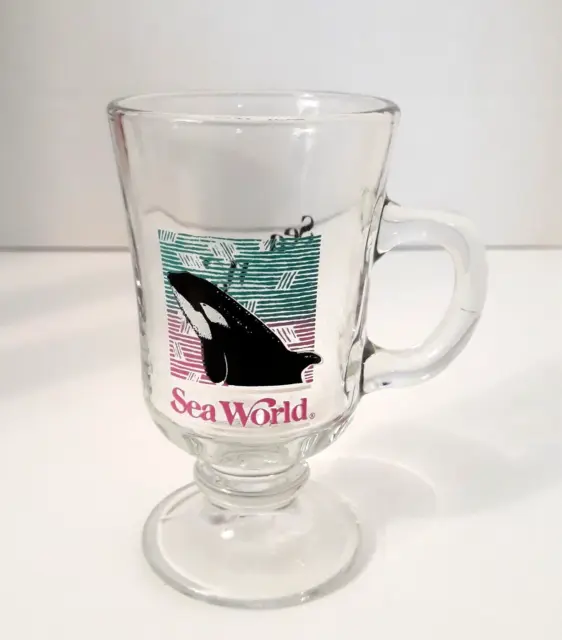Sea World Souvenir Glass Mug Handle Shamu Orca Whale Collectible Vintage 1992