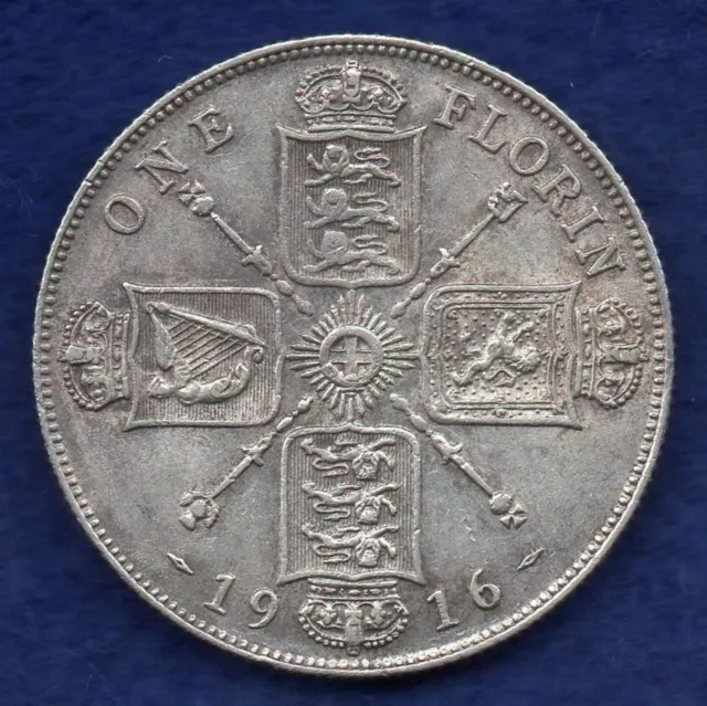 Great Britain George V 1916 Florin, Better Grade (Ref. c8926)