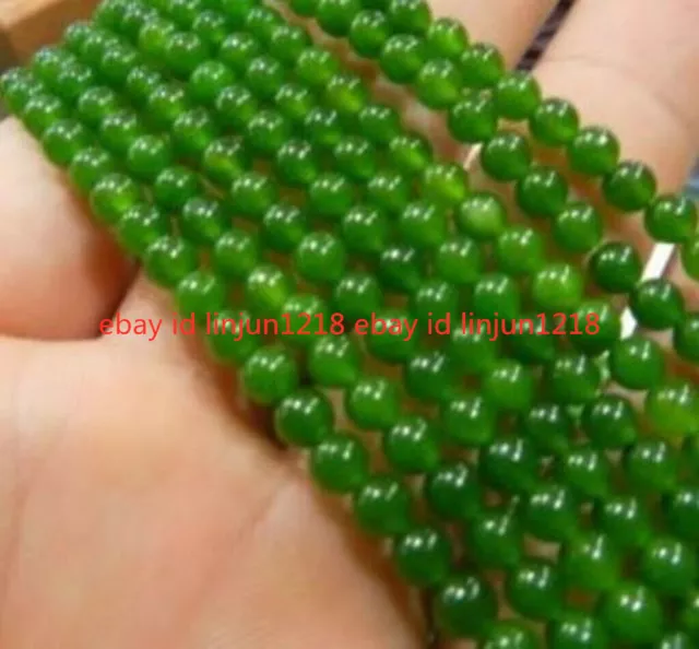 Fine 4mm Natural Green Jade Gemstone Round Loose Beads 15" Strands AAA