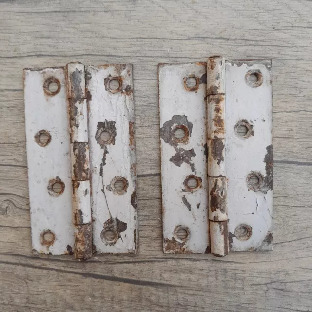 2pcs Vtg Iron handforged gate door window tool box trunk chest hinges Barn decor