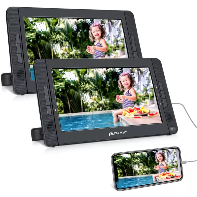 2 x 10.1" Full HD Auto Monitor TV Kopfstütze DVD Player Für Kinder USB HDMI AKKU