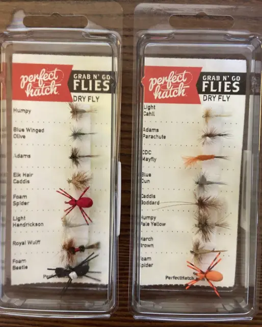 2 pk perfect hatch grab n' go 16 total flies for flyfishing - assortment shown
