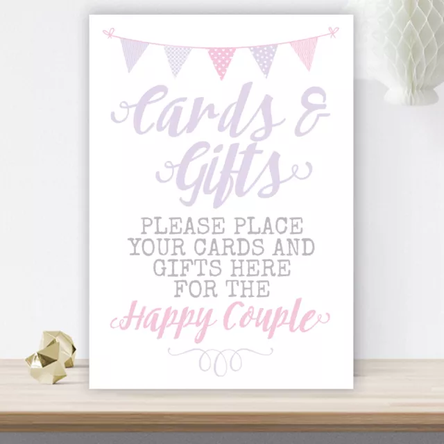 Lilac & Pink Bunting Cards and Gifts Wedding Table Sign BUY 2 GET 1 FREE (LIB13)