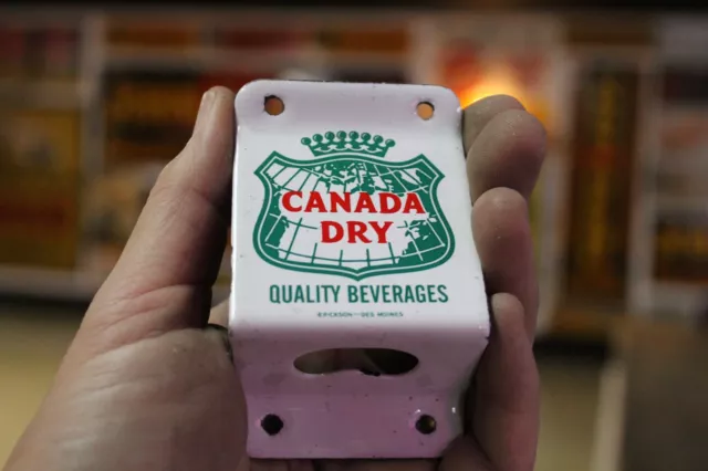 RARE 1950s CANADA DRY GINGER ALE SODA BOTTLE OPENER STAMPED METAL PORCELAIN SIGN