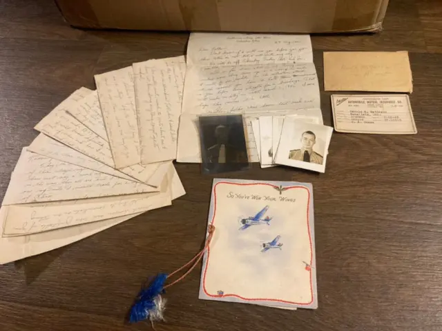 Lot of WWII WW2 Soldier Letters to Mom & Dad Passport Photos Hallmark Card Ohio