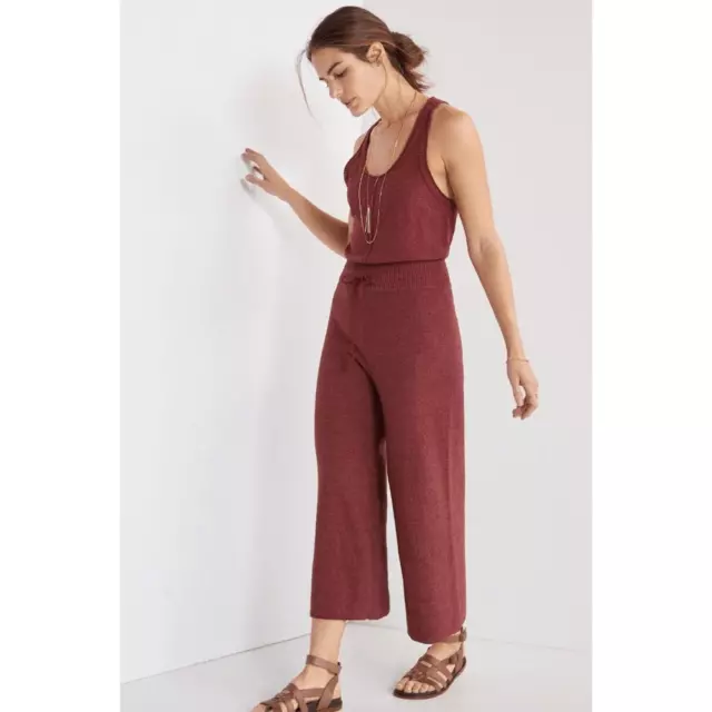 NWT Anthropologie Daily Practice Cropped Knit Jumpsuit in Dark Auburn Red
