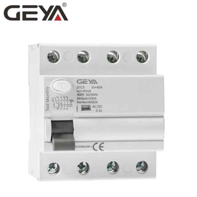 GEYA ELCB Interruttore circuito 4 poli 25/40/63/80/100 amp 30/100/300 mA tipo ca rccb rcd