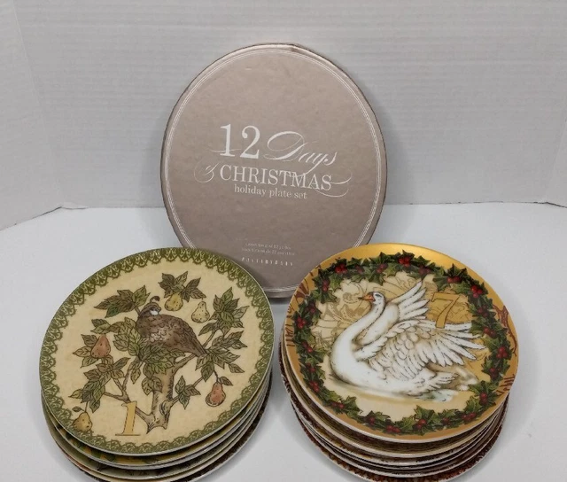 Pottery Barn 12 Days of Christmas Holiday Dessert Plates Set 7.25" Assorted