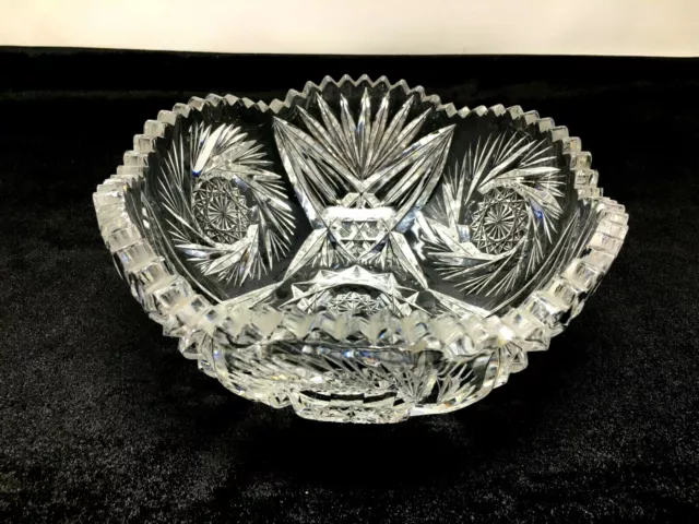 Antique American Brilliant ABP Cut Glass 8" Bowl Hobstars Fans