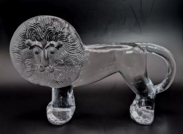 LARGE 10" Erik Hoglund Kosta Boda Zoo Series Glass Lion Figurine / Sculpture