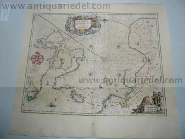 Sub polo arctico, map, anno 1650, Blaeu, old colours Coppermap, ORIGINAL