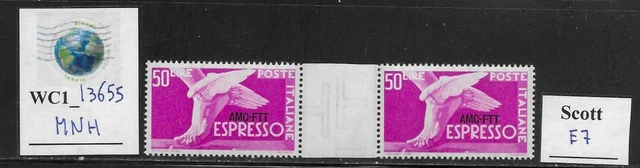 WC1_13655. ITALY: TRIESTE FTT. Gutter pair of 50 L. 1950 Espresso. Scott E7. MNH