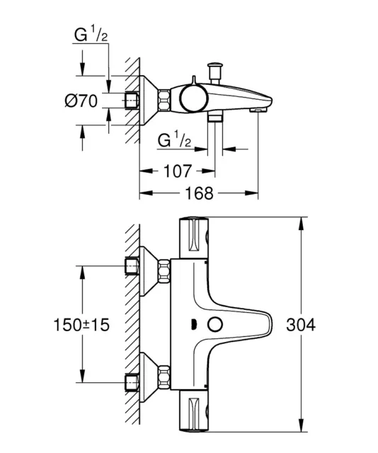 Grohe Grohtherm 800 Thermostat-Wannenbatterie 34567000, DN 15 Wasserhahn Wanne 2