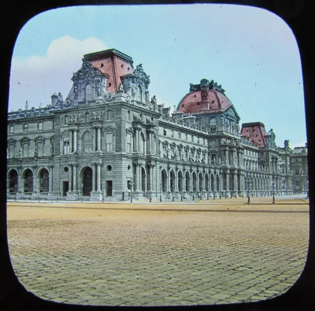 COLOUR Glass Magic lantern slide PARIS THE LOUVRE C1890 FRANCE