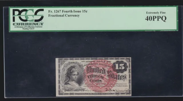 US 15c Fractional Currency Note w/ Seal Plate #9 Capture FR 1267 PCGS 40 PPQ XF