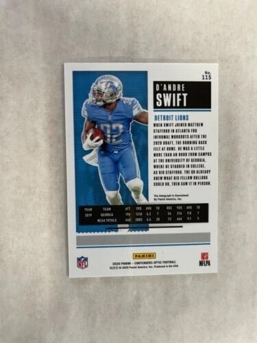 🔥 D'ANDRE SWIFT RC 🔥 2020 Contenders  OPTIC ROOKIE TICKET AUTO A+ 2