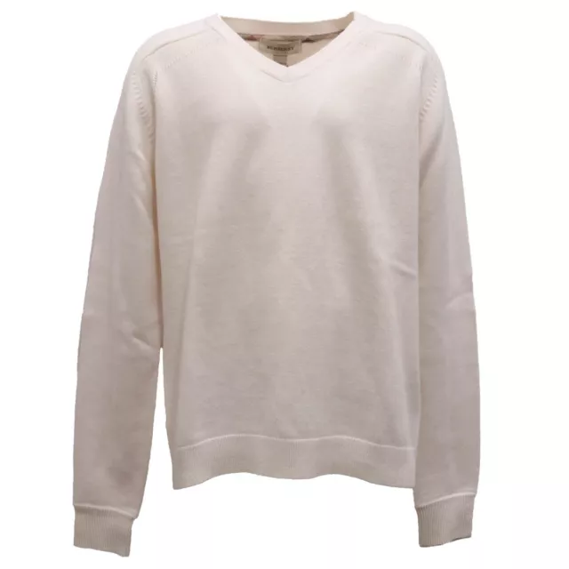 5943AI maglione bimba girl BURBERRY kids v-neck cotton/wool sweater off white