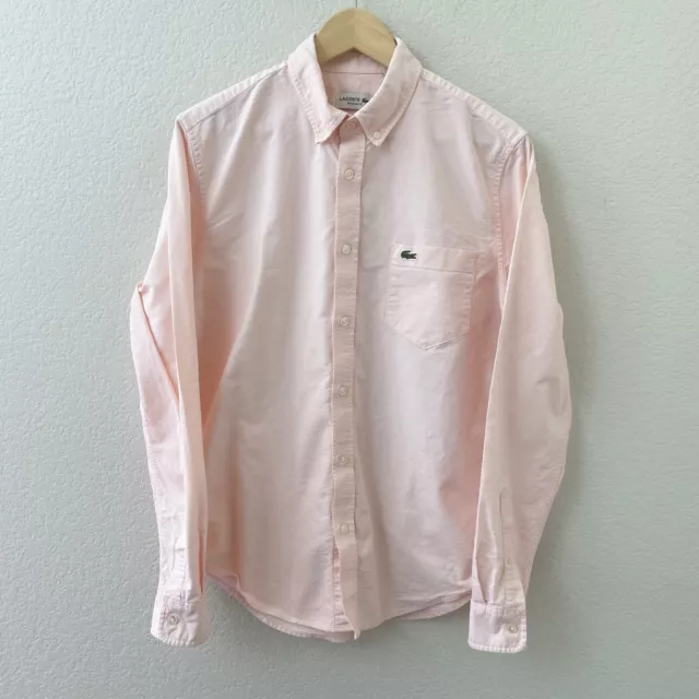 Lacoste Size Medium Regular Fit Pink Button Down Dress Shirt
