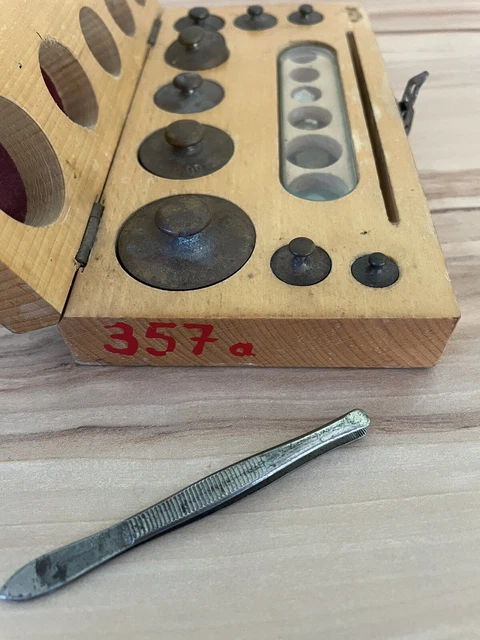 Apothekergewichte Feinwaage Gewichtssatz Alt Holzbock 3