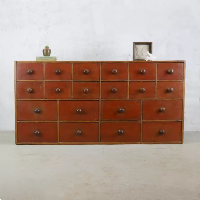 Antique 19th Century Bank of 20 Pine Drawers Haberdashery Apothecary Drawers