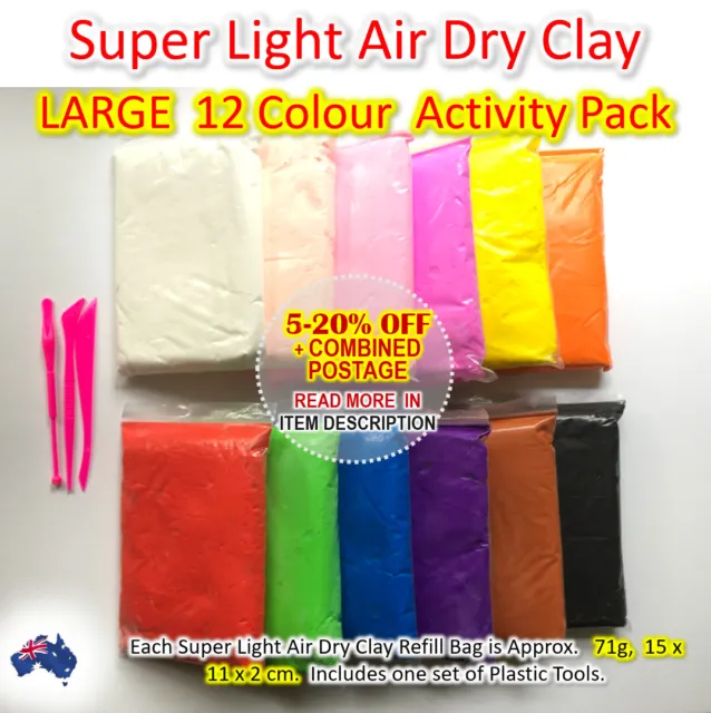 AIR DRY CLAY LARGE ACTIVITY PACK 12 Colour Soft Clay Super Light Modeling AUSSIE