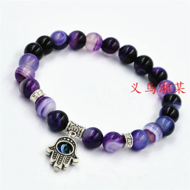 8mm Purple striped agate Gemstone Mala Stretchy Bracelets Cuff Pray Healing Chic