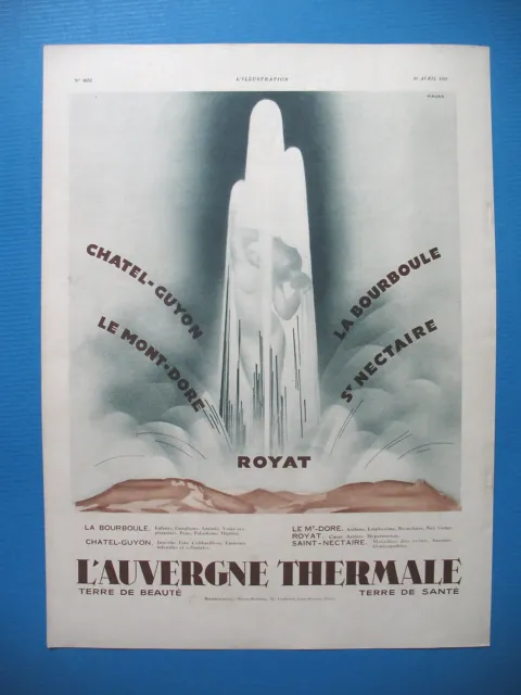 Publicite De Presse Auvergne Thermale La Bourboule Royat Le Mont-Dore Ad 1932