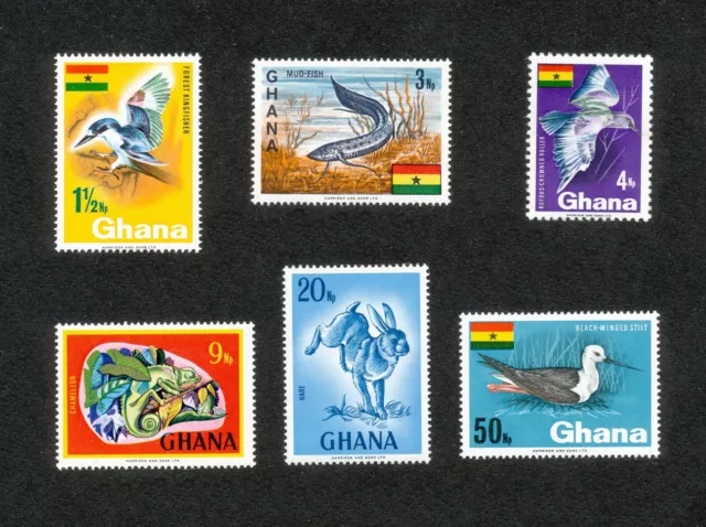 GHANA - FAUNE Oiseaux (3) + Poisson + Caméléon + Lapin - 1967