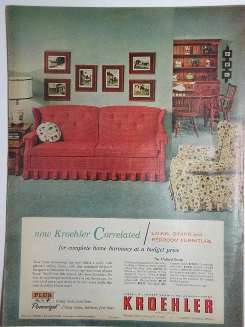 Magazine Ad* - 1957 - Kroehler Furniture - Medford - Colonialawful
