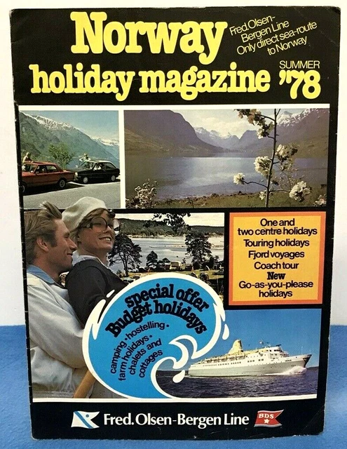 Vintage Norway Holiday Magazine Travel Tourist Fred Olsen Bergen Line 1978