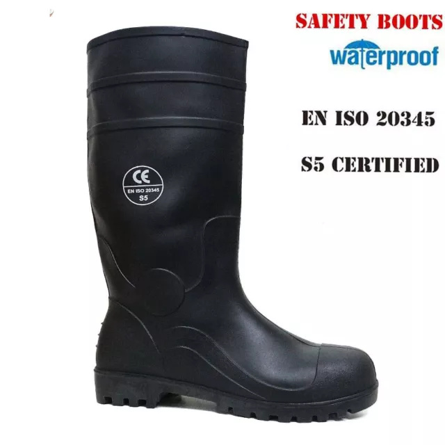 Mens Safety Wellingtons New Wellies Rain Mucker Steel Toe Caps Work Riding Boots