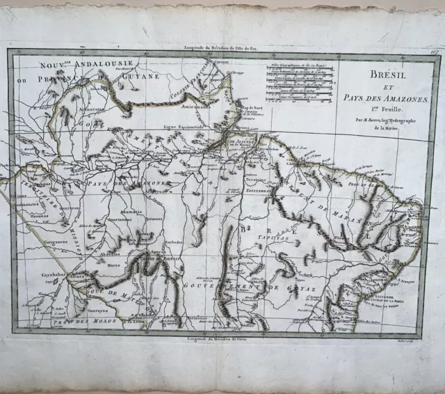 Bonne Original Map 1787 Brazil & Land Of The Amazons Salvador South America