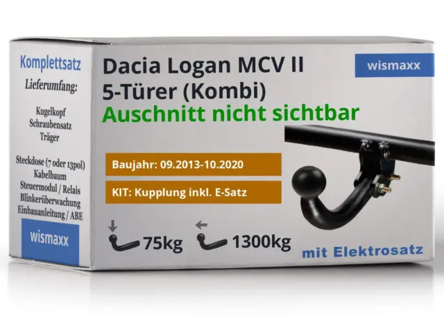 ANHÄNGERKUPPLUNG für Dacia Logan MCV II 13-20 starr BRINK +13polig E-Satz ABE