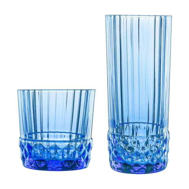 12pc America '20s Glassware Set Whiskey Highball 300ml/400ml Sapphire Blue