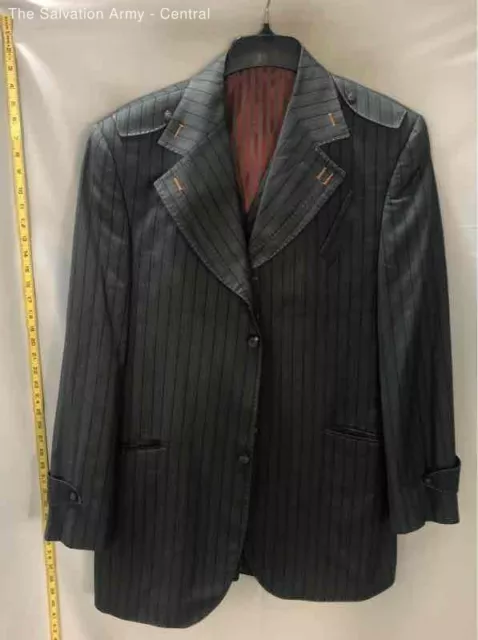 Valentino Ferrel Mens Gray Burgundy Striped Two-Piece Blazer Vest Suit Set 44R