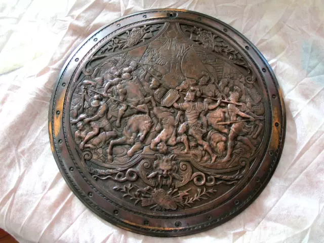 19th Century French Copper Plate Shield Hannibal Carthage Battle Scene MUSEUM