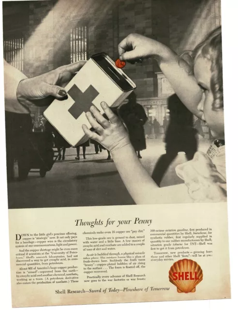 1943 Shell Oil Red Cross donation Grand Central Station NY Vintage Print Ad